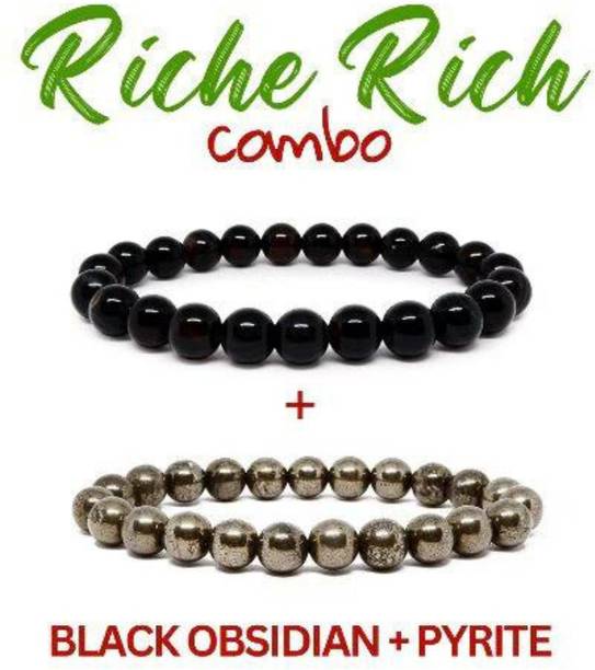 VIBESLE Combo of Original Certified Pyrite Stone Bracelet and Black Tourmaline Bracelet Decorative Showpiece  -  10 cm