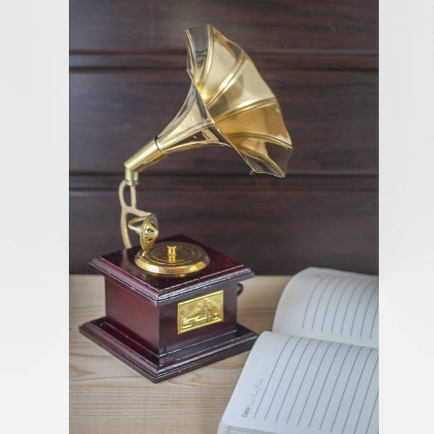 ViaZAID Antique Handcrafted Brass Gramophone, Music Shelf Table for Home Decor Brass Decorative Showpiece  -  7 cm