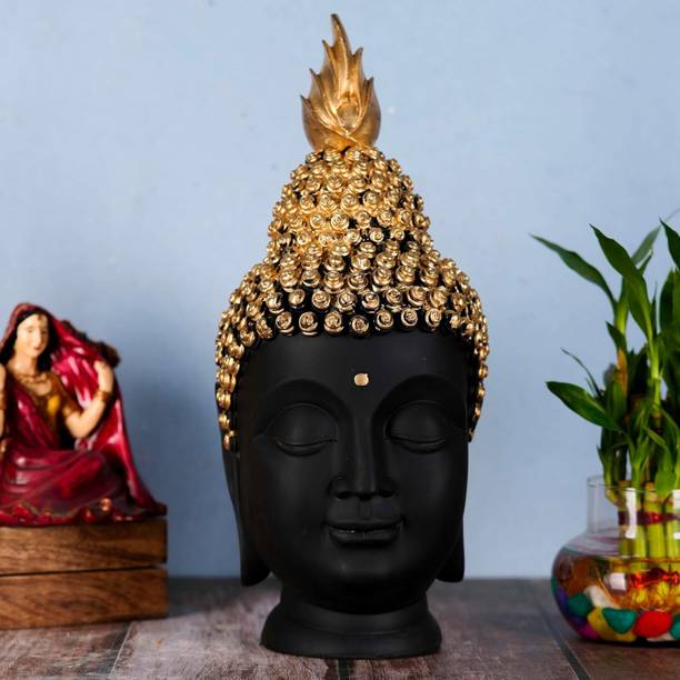 shri shyam traders Decorative Buddha Head Statue with Golden Hair Design Decorative Showpiece - 19 cm