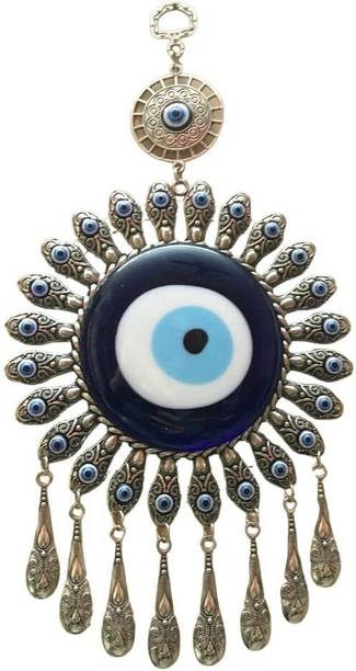 GJ Evil Eye Hanging for Home, Office, Shop & Car, Big Size, Blue & Silver Decorative Showpiece  -  24 cm