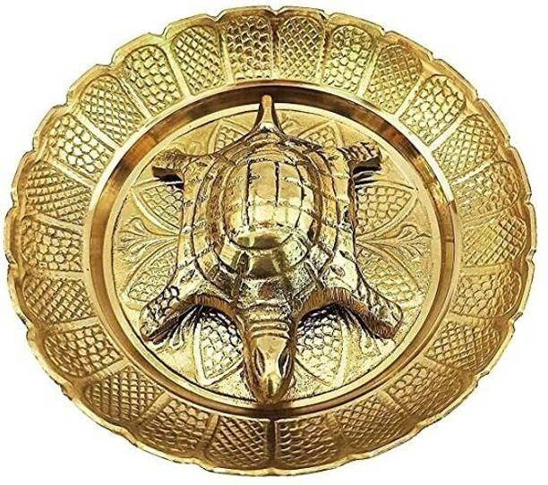 Denique Brass Turtle Vaastu Fengshui Tortoise on Plate ,for Career & Good Luck Gift Decorative Showpiece  -  3 cm
