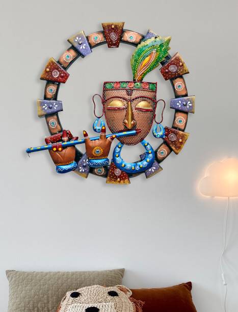 Craftowl Metal Emboss Painting Designer God Wall Hanging Showpiece Figurine Rajasthani Gift Home Decor (19x19x2 Inch) Decorative Showpiece  -  8 cm
