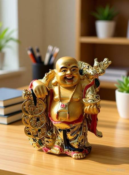 GJ Polyresin Vastu/Feng Shui Laughing Buddha for Home Decor Decorative Showpiece  -  12 cm