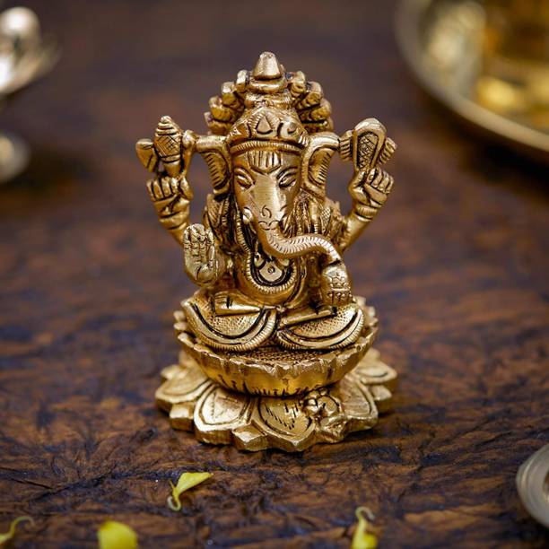 Chkoteravatiya Lord Ganesha Idol - 1 Pc - 100% Pure Brass Decorative Showpiece  -  6 cm