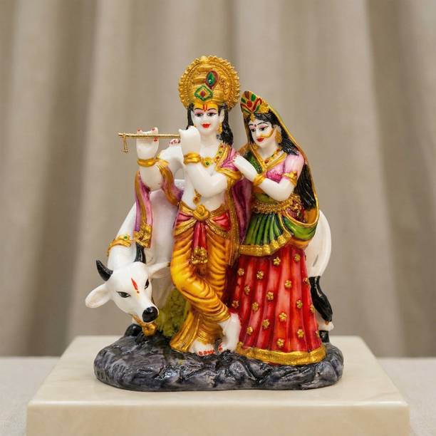 PGnG Radha Krishna Idol with Flute & Nandi Divine Love Couple Murti for Home Temple Decorative Showpiece  -  29 cm