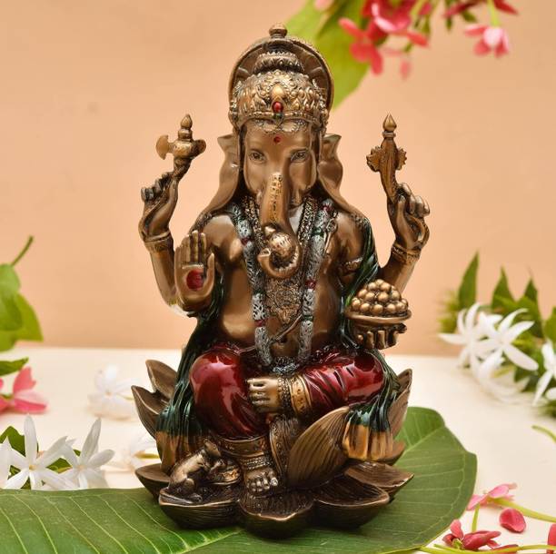 CraftnLove Bronze Ganesha Statue for home temple decoration, Ganesh chaturthi decoration-D5 Decorative Showpiece  -  18 cm