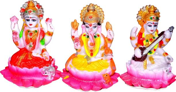 ATUT Laxmi, Ganesh and Sarswati idol in Small size for Home decor, Pack of 3 Decorative Showpiece  -  11 cm