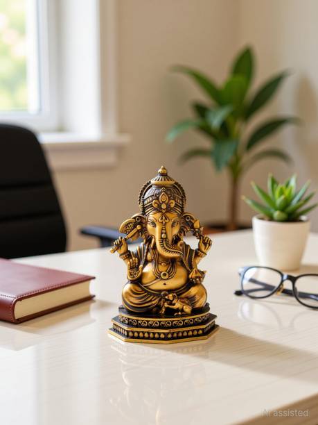The Divine Tales Divine Ganesha Murti for Car Dashboard, Temple, Home & Office Decor Antique Decorative Showpiece  -  6.35 cm