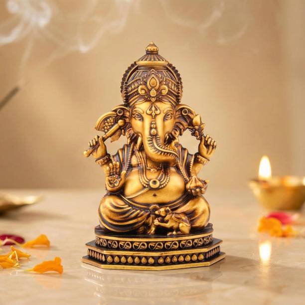 The Divine Tales Divine Ganesha Murti for Car Dashboard, Temple, Home & Office Decor Antique Decorative Showpiece  -  6.35 cm