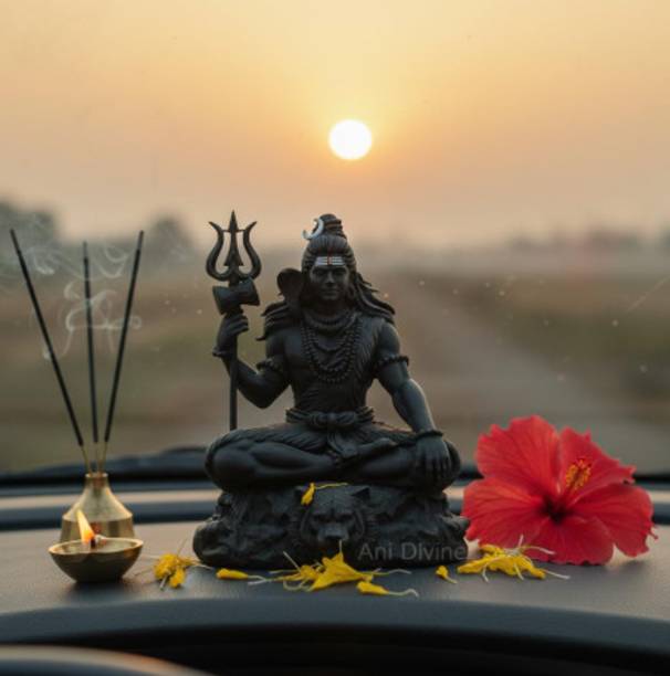 ANI DIVINE Miniature Lord Shiv Shankar Ji Idol Statue || Matte Black Small Decorative Showpiece  -  7 cm
