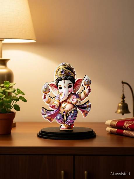 Adhvik Mdf Cutout Ganesha/Ganpati/Vighnaharta 2d Idol Wooden Sticker Statue God Stand Decorative Showpiece  -  8.5 cm