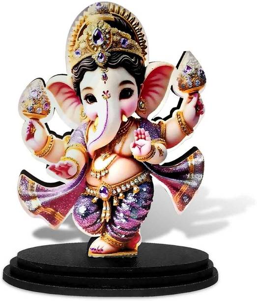 Adhvik Mdf Cutout Ganesha/Ganpati/Vighnaharta 2d Idol Wooden Sticker Statue God Stand Decorative Showpiece  -  8.5 cm