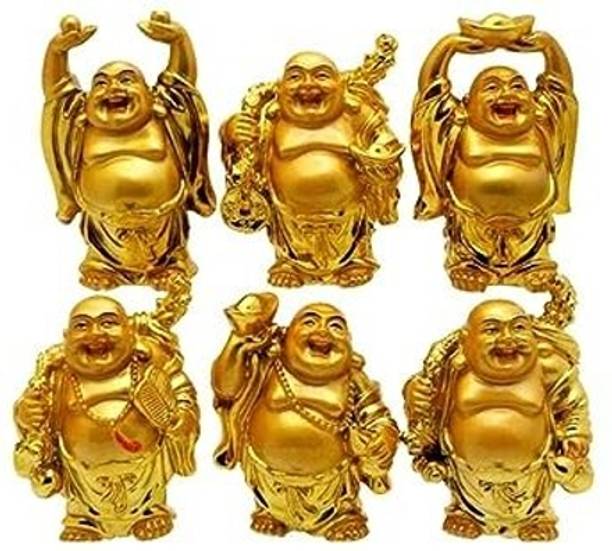 HOUSEOFASTRO Small Size Laughing Buddha Statue for Wealth (Set of 6 Pcs) Feng Shui | Vastu Decorative Showpiece  -  8 cm