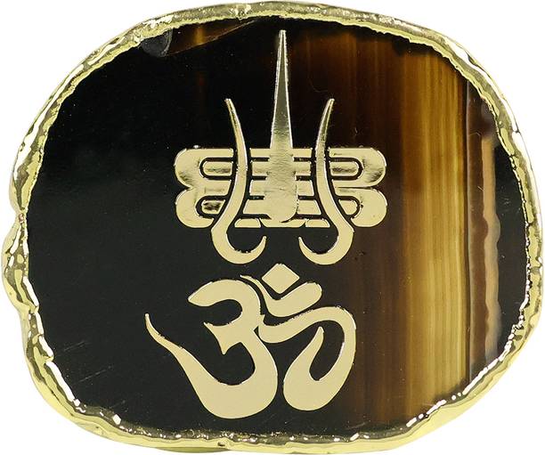 REIKI CRYSTAL PRODUCTS Multiagate Geode Crystal Stone Agate Om Symbol Sileces & Coaster Decorative Showpiece  -  6 cm