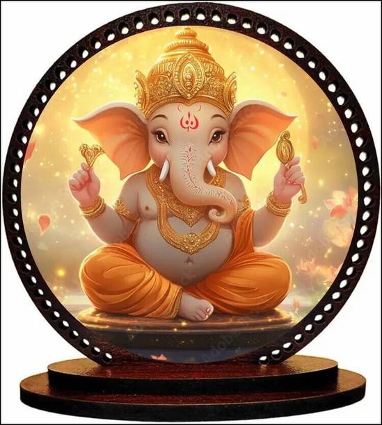IDOLCRAFT Lord Ganesh Idol with Floral Design Base Stand Decorative Showpiece  -  7.6 cm