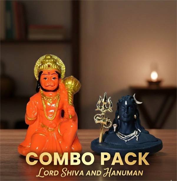 goodcollection Hanuman Ji Murti Adiyogi Statue Combo God Idols Decorative Showpiece  -  10 cm