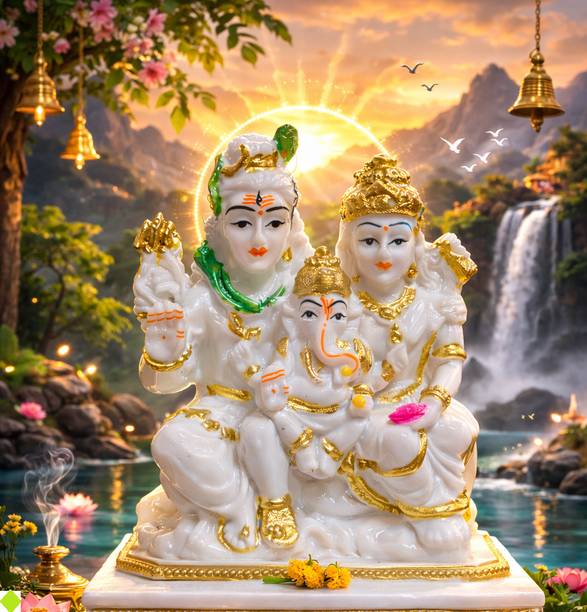 BZILO SHIV PARIVAR Statue For Home Temple, Car Dashboard Gift Design May Vary F66 Decorative Showpiece  -  10 cm