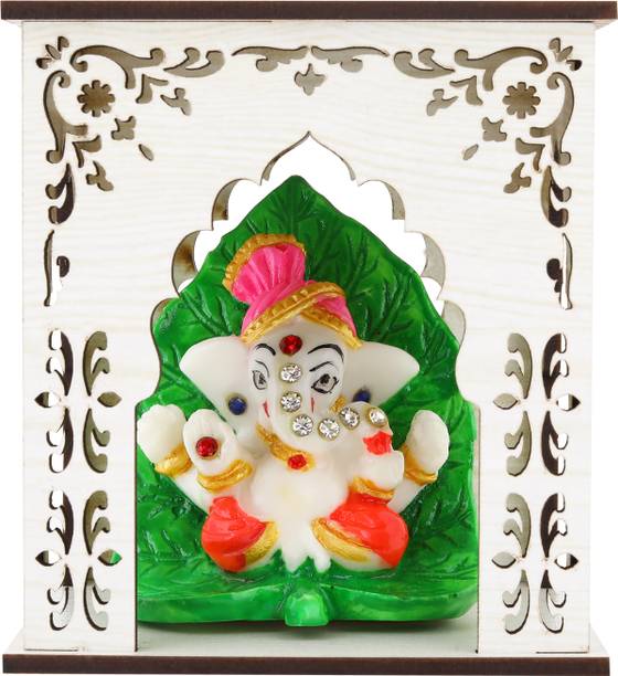 Jagriti Enterprises siddhivinayak marble idol with wooden mandir for car dashboard Engineered Wood Home Temple
