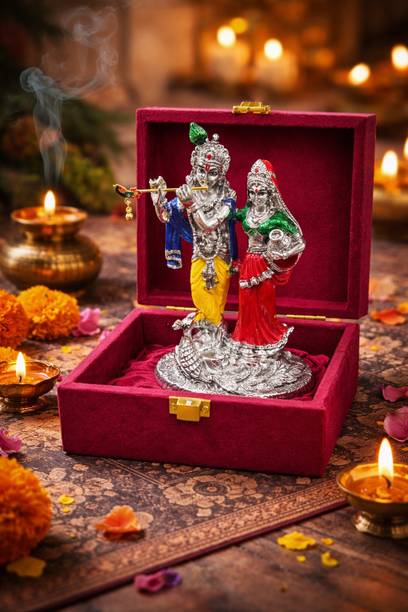 RIPIRO HOME Silver Plated Radha Krishna Idol with Velvet Gift Box Decorative Showpiece  -  15 cm