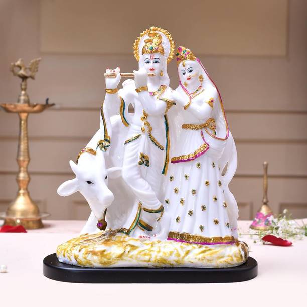 ANI DIVINE Radha Krishna Murti Marble Dust with Kamdhenu Cow for Home Decor Big Size Decorative Showpiece  -  22 cm