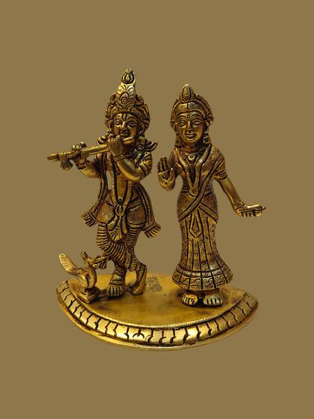 Brass idol Brass Radha Krishna Statue, 15.24 cm Height, 1.030 kg Decorative Showpiece  -  15.4 cm