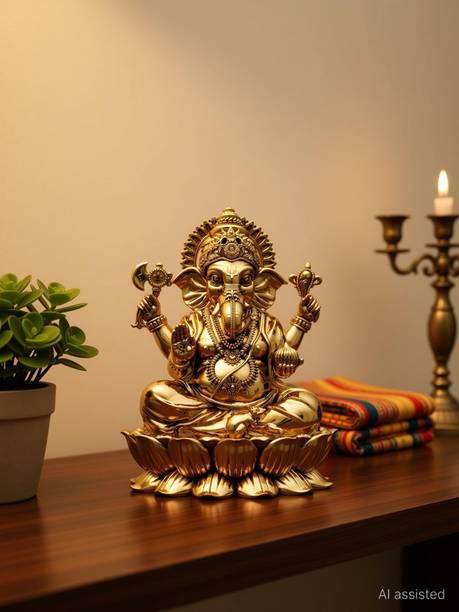 VIYURA Brass Lord Ganesha Idol – 2.75 Inch | Ganpati Statue for Home Temple & Gifting Decorative Showpiece  -  6.8 cm