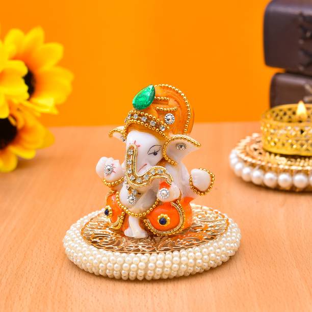 UniqueArt Lord Ganesha Idol Figurine Showpiece Hindu Polyresin Car Dashboard Decorative Showpiece  -  8.75 cm