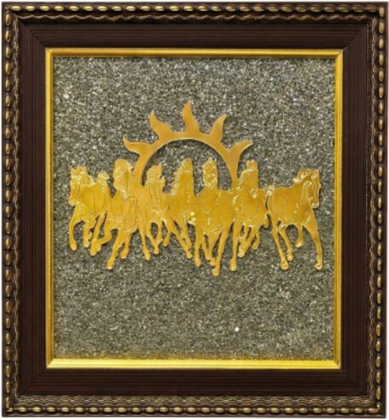 The Stardust Studio 7 Running Horses on Raw Pyrite Frame with Sun | Vastu Big Size Wealth Decorative Showpiece  -  19 cm