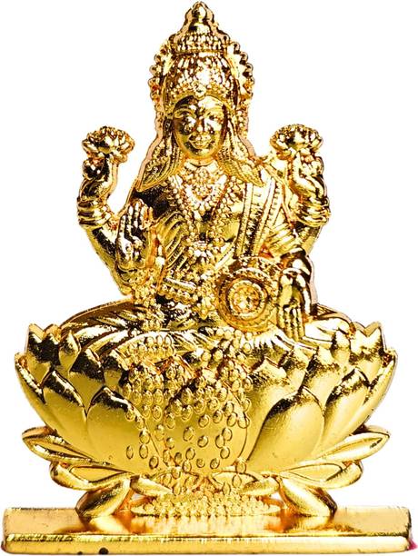 aalayam selveer Lakshmi Devi Idol For Car Dashboard (Gold Colour) | Goddess Mahalakshmi Statue Decorative Showpiece  -  6 cm