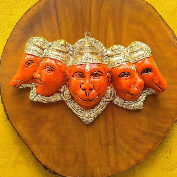 Adhvik Metal Panchmukhi Hanuman Ji Murti for Door Entrance Statue for Home Decor Decorative Showpiece  -  10 cm
