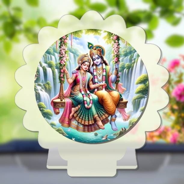 GiftsRange Radha Krishna White Car Dashboard Idol Premium Decorative Showpiece  -  8 cm