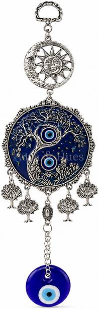 Aura & Hues Aura & Hues Evil Eye Tree Wall Hanging with Sun, Moon & Tree of Life Design Decorative Showpiece  -  24 cm