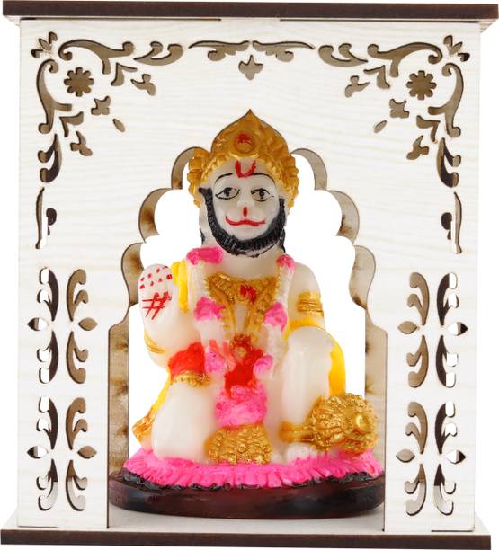 Jagriti Enterprises marble hanuman ji idol with wooden pooja mandir for car dashboard Engineered Wood Home Temple