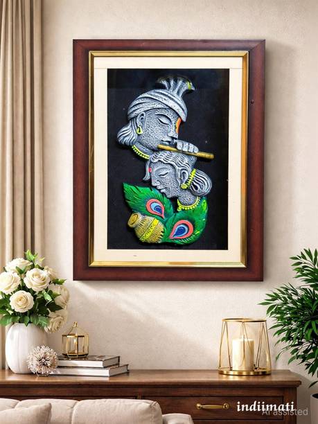 INDIIMATI RADHA KRISHNA Wall plate - Celebrate Divine Love Decorative Showpiece  -  34.5 cm