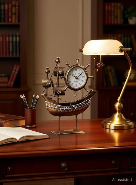 Vintage Sailor Ship Clock Metal Ship Table Clock Showpiece Decorative Showpiece  -  25 cm