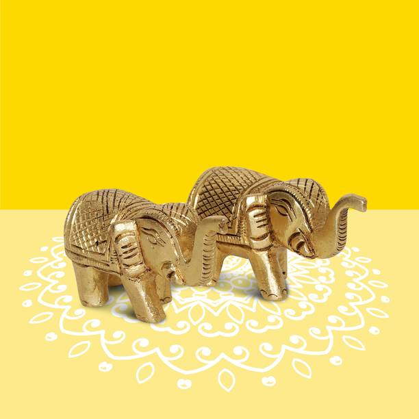 10club Elephant Idols - 1 Pc 100% Pure Brass Pair of Elephant Idols for Desk,Car & Home Decorative Showpiece  -  13 cm