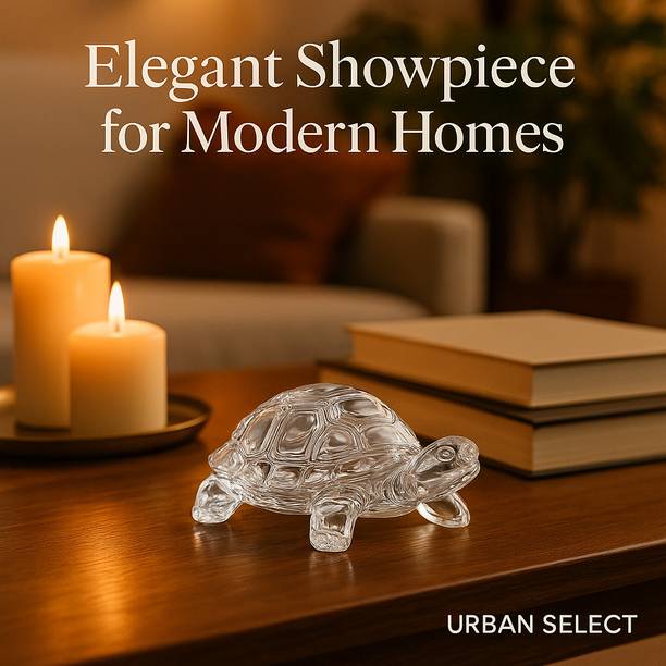 URBAN SELECT Crystal Glass Tortoise Showpiece with Plate | Vastu & Feng Shui Lucky Turtle Decorative Showpiece  -  3 cm