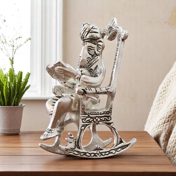 KridayKraft Chair Ganesh ganpati Idol with Reading Ramayan Home Decoration and Gifts Decorative Showpiece  -  15 cm