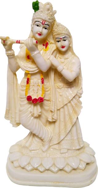HUBZONES Antique Finish Lord Radha Krishna Love Couple Statue Hindu God Makhan chor Decorative Showpiece - 22 cm