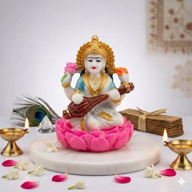 Murtiva decor Maa Saraswati Idol Spiritual Decorative Showpiece for Home Study Table Decorative Showpiece  -  6 cm