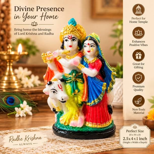 Barbie stall Radha krishna murti with cow 5 inch Decorative Showpiece  -  14 cm