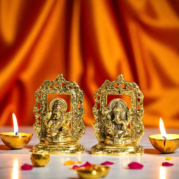 Art Street Antique Metal Lakshmi and Ganesha Brass Finished Idol Set for Pooja Room Decorative Showpiece  -  13.7 cm