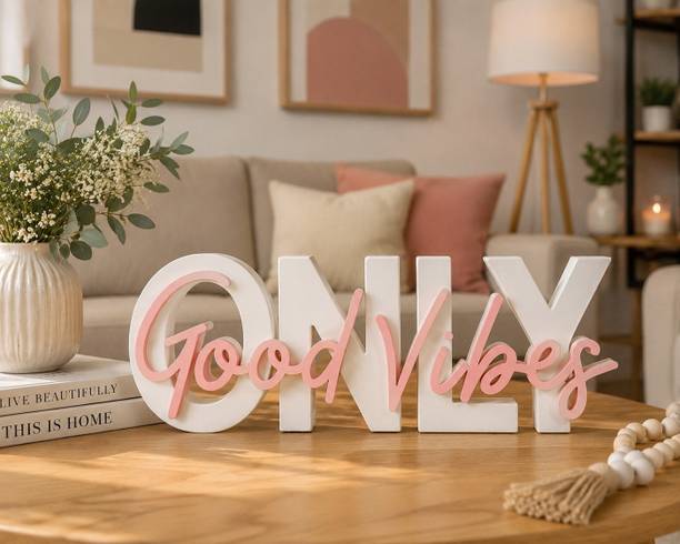 AURA HUB Good Vibes Only Tabletop Letter Standee for Home Decor & Office Desk (PASTELS) Decorative Showpiece  -  7.5 cm