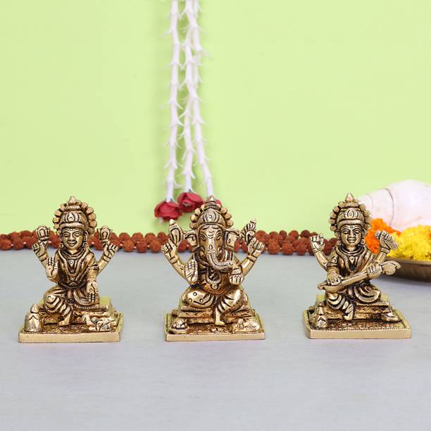utsavicraft Divine Goddess Laxmi Saraswati God Ganesha Idols Decorative Showpiece  -  7.5 cm