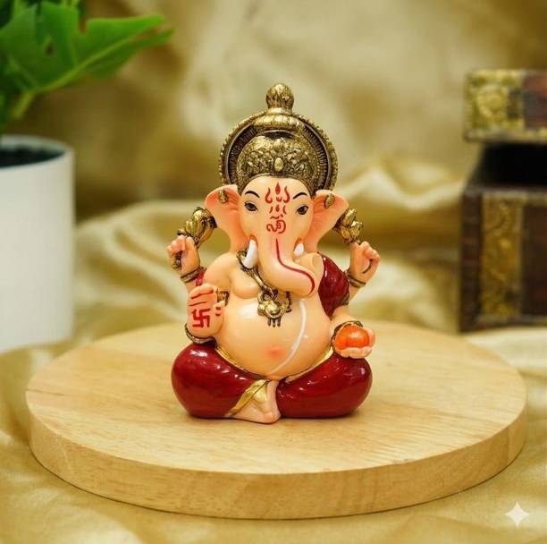 Tinyshiny Lord Ganesha Idol for Car Dashboard Home Decor Office and Gifting Decorative Showpiece  -  10 cm