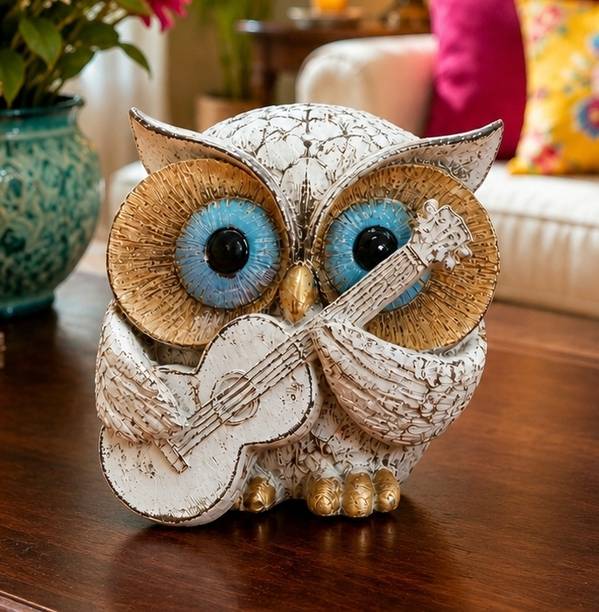 Radheshn store Musical Owl Showpiece with Guitar – Decorative Tabletop Home Decor Figurine Decorative Showpiece  -  11 cm