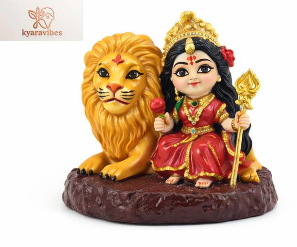 KYARAVIBES Durga Mata Car Dashboard Idol with Lion | Mini Sherawali Murti Decorative Showpiece  -  7 cm