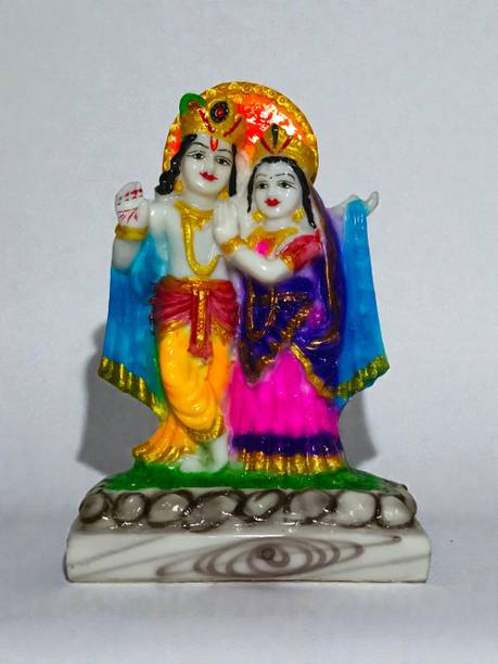 NAVKAR GIFT TRADERS Radha Krishna Marble Dust Statue – Hand-Painted Divine Couple Murti for Mandir Decorative Showpiece  -  20.32 cm