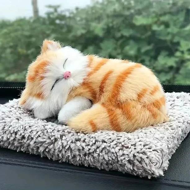 HYATT CREATION decorly Sleeping Cat Soft Toys with Sound for Car Dashboard Cat & Office Desk Decorative Showpiece  -  18 cm