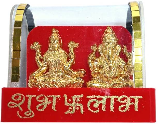 SainathSell Lord Laxmi and Lord Ganesha Religious Decorative Showpiece, Gold-Plated Decorative Showpiece  -  7 cm